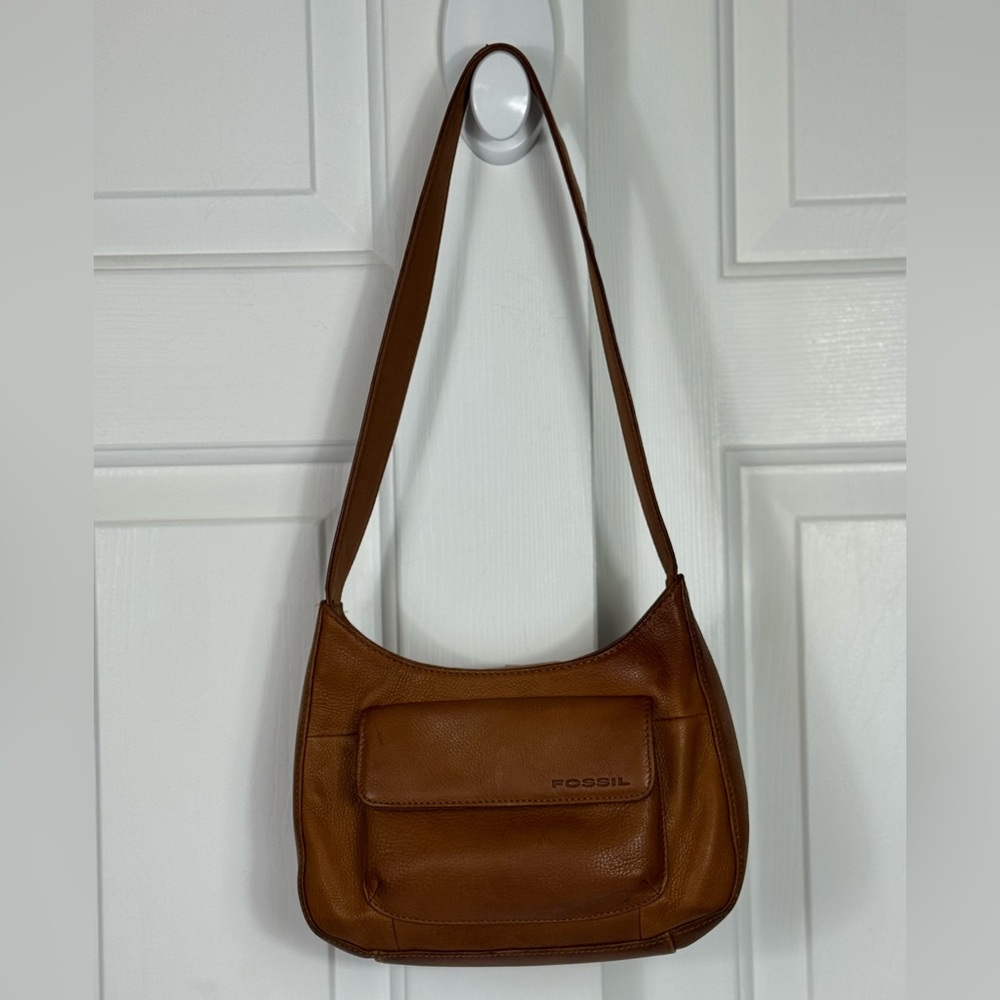 Fossil VINTAGE Camel Brown‎ Soft Pebbled Leather Shoulder Bag